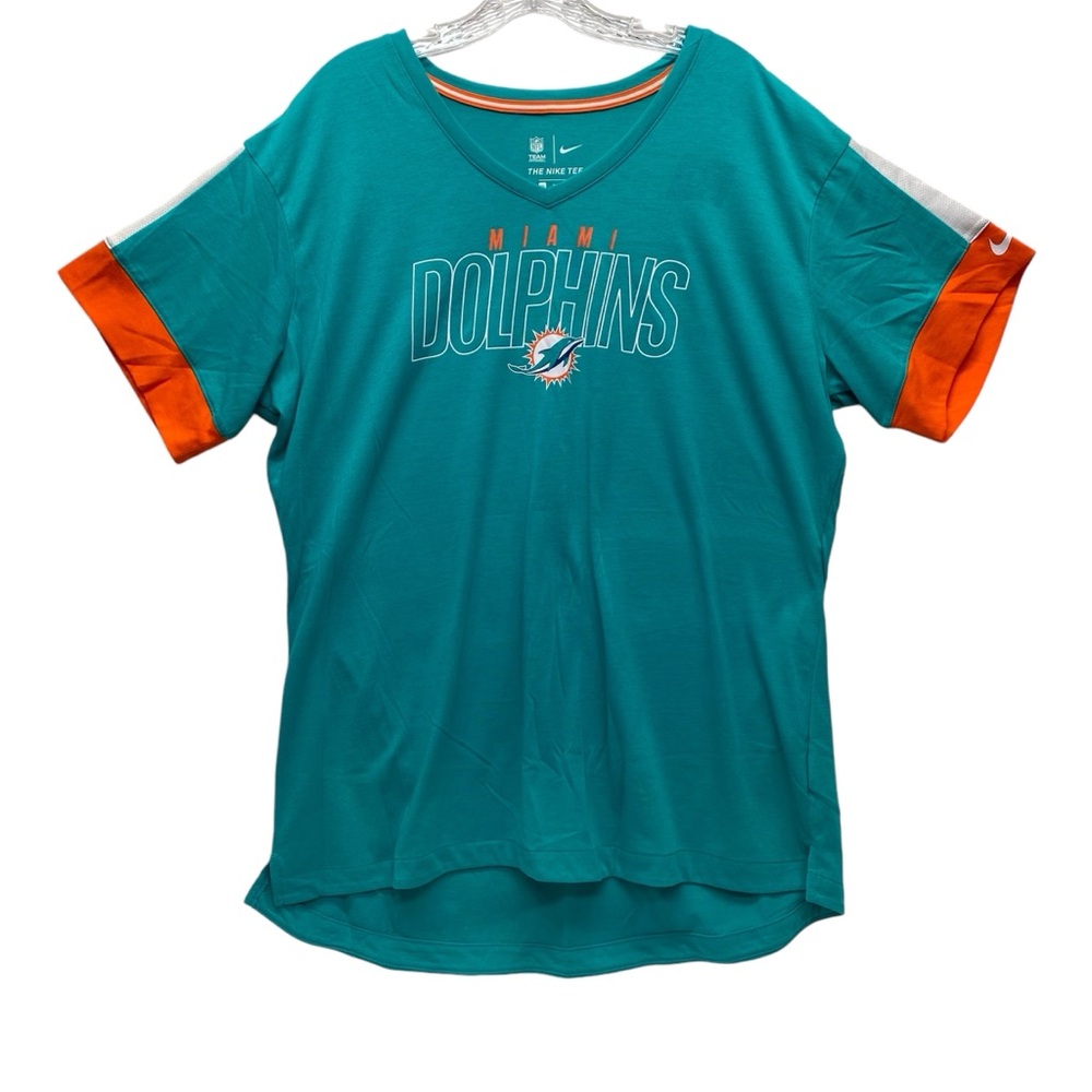 Miami Dolphins Nike V Neck Tee Size XXL Dri Fit NFL Team Apparel Short Sleeve